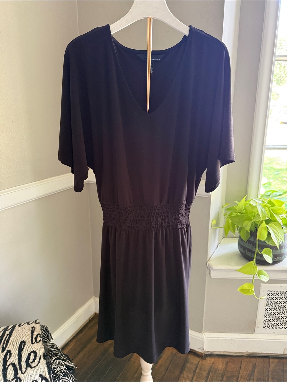 White House Black Market Black V-Neck Smocked-Waist Dress